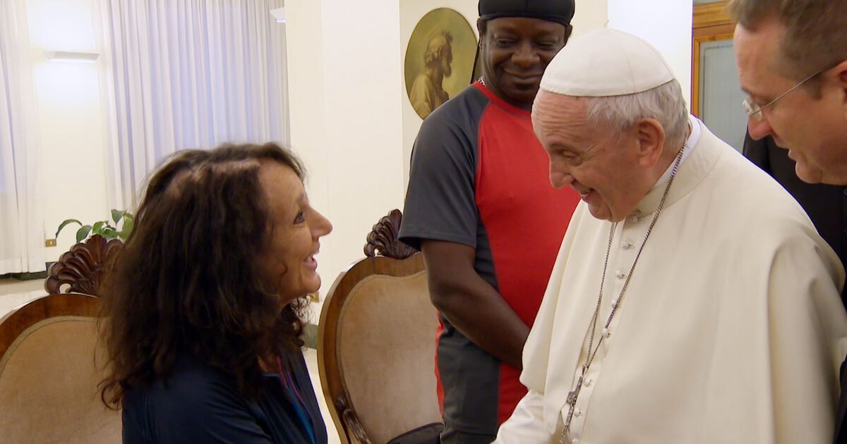 Pope Francis kissed Lesley Joseph on cheek – his five-word response left her in stitches