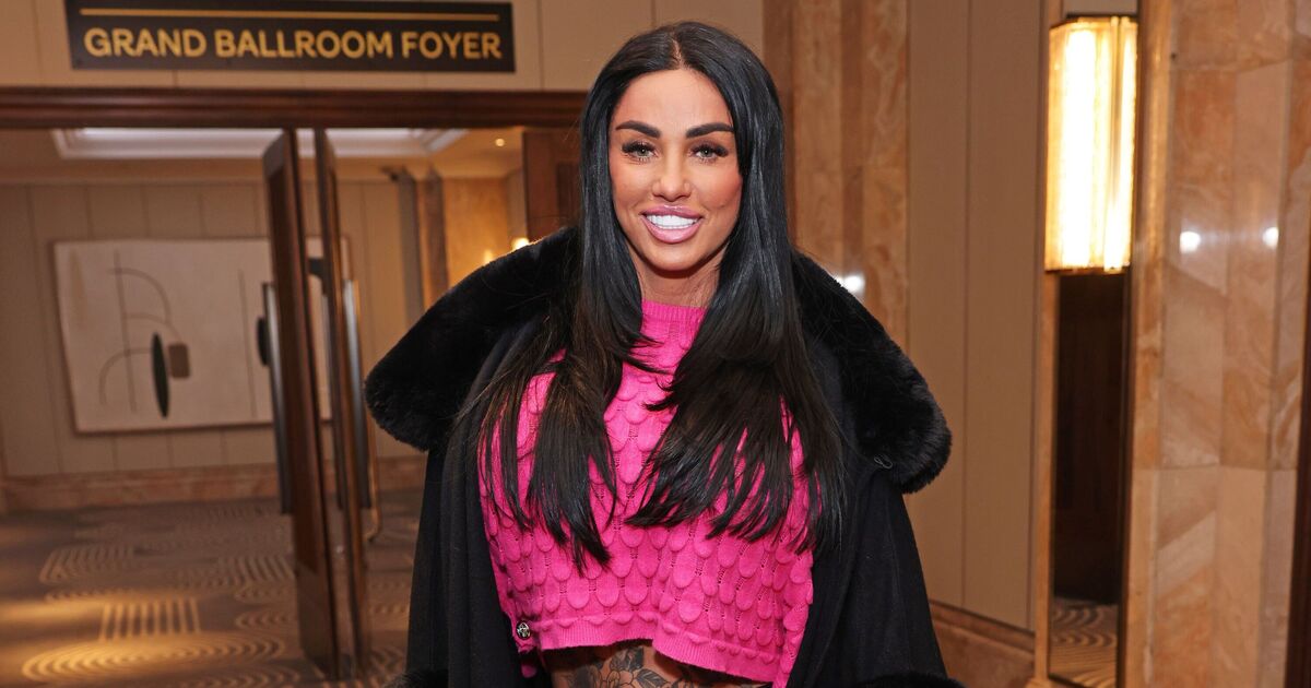 Katie Price shows off her tiny frame as she contorts her body to fit into a suitcase