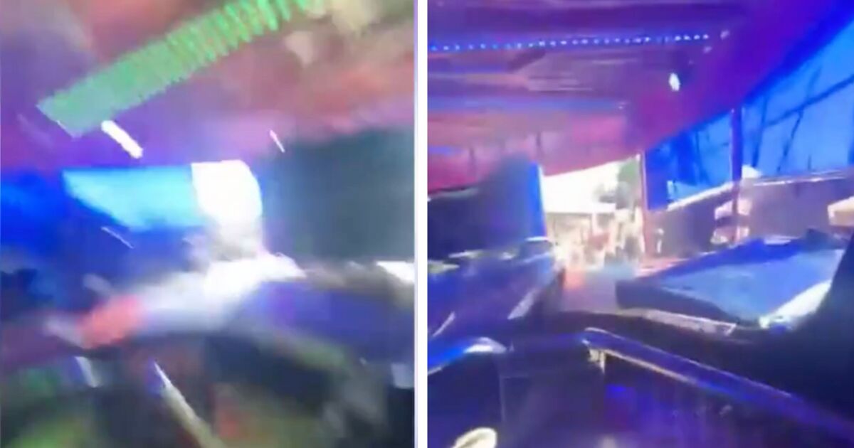 Horror moment fairground ride detaches and crashes leaving children screaming
