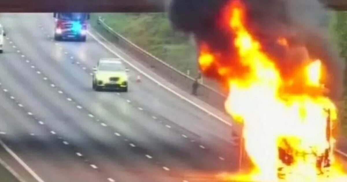 M1 traffic live: Huge lorry fire brings major motorway to a standstill