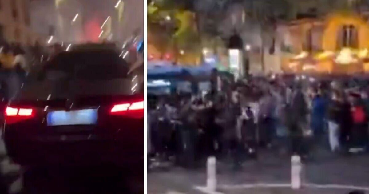 Paris burning as huge riots erupt with car driven through football fans